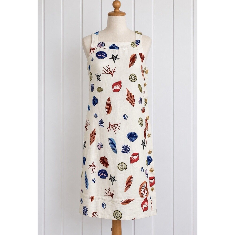 Cynthia Rowley Linen Blend Seashell Shift Dress XS Gold Buttons Coastal Pockets